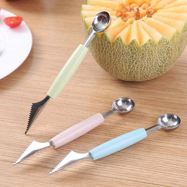 

fruit vegetable tools stainless steel digger 2in1 carving knife watermelon splitter ball spoon wholesale