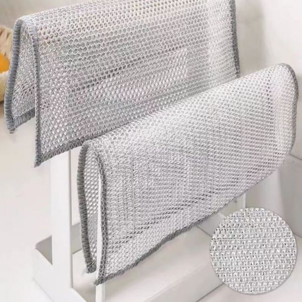 

100pcs Dishcloth Silver Wire Cleaning Kitchen Cloth Thickened Double layered Microfiber Wash Towel Built-in Sponge Steel Wi