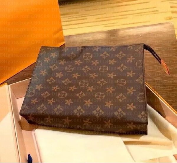 

Designer Bag 26CM Leather Waterproof Cosmetic Bags Toiletry Pouch Handbags Purses Men Wallet Women Handbag Bag Ladies Makeup Clutch Bags With Dust Bags 475426, Brown grid