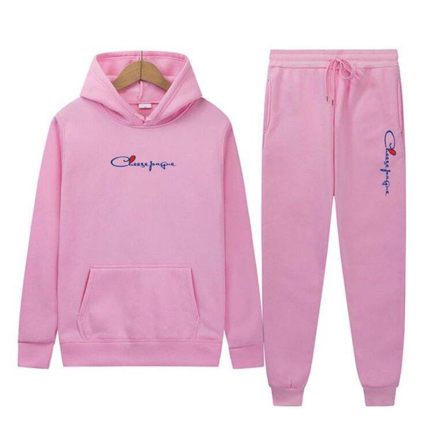 

Autumn Winter Men Women Brand Tracksuit Hoodies Pants 2Pcs Sets Suit Fashion letter printed Clothing Sportswear Sweatshirts Plus Size S-3XL, Red 1