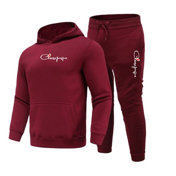 

Autumn and winter Brand Tracksuits Men's sets Long Sleeve Pullover Jogging Trousers 2pcs Sets Fitness Running letter printed Suits sportswer Male, Red 1