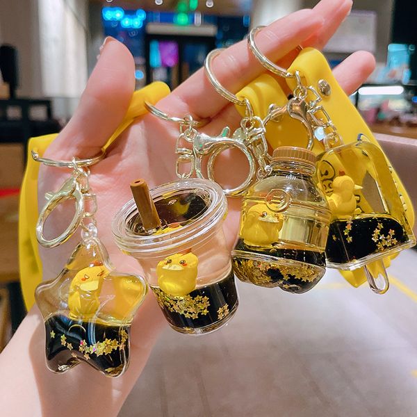 

Exquisite Duck Keychain With Oil Floating Cartoon Doll Key Rings Quicksand Bottle Pendant Wholesale