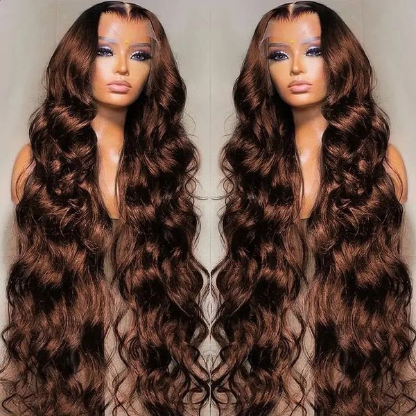 

30 Chocolate Brown Body Wave Lace Front Wig: 13x4/13x6 HD Lace, Brazilian Colored Remy Human Hair, Ombre color