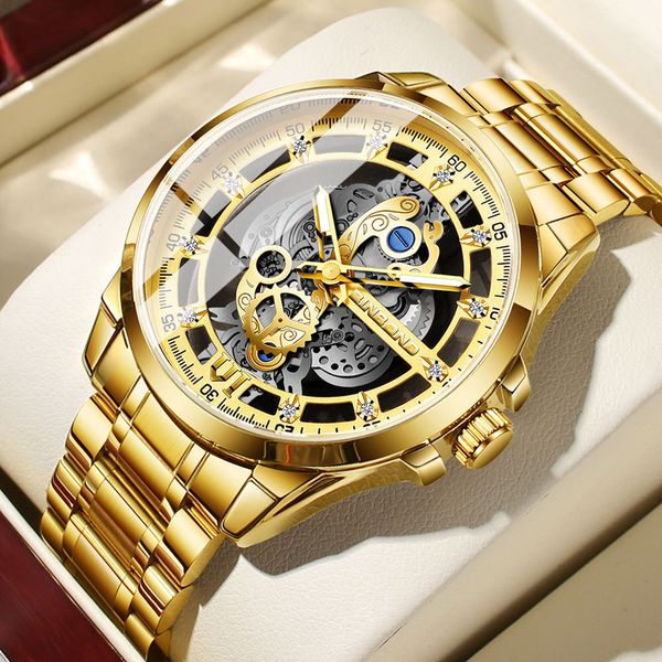 

Original Design Swiss Watch Luminous, Calendar Steel Band Butterfly Buckle Strap Mens Watches, Orange