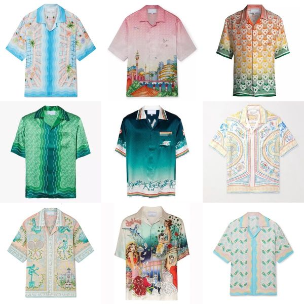 

24ss tn High Quality Men Designer Silk Casual Polos Shirt New Fashion Trendy Statue Print Lapel Button Silk Leisure Hawaii Vacation Versatile Short Sleeve Shirt Tops, Purple