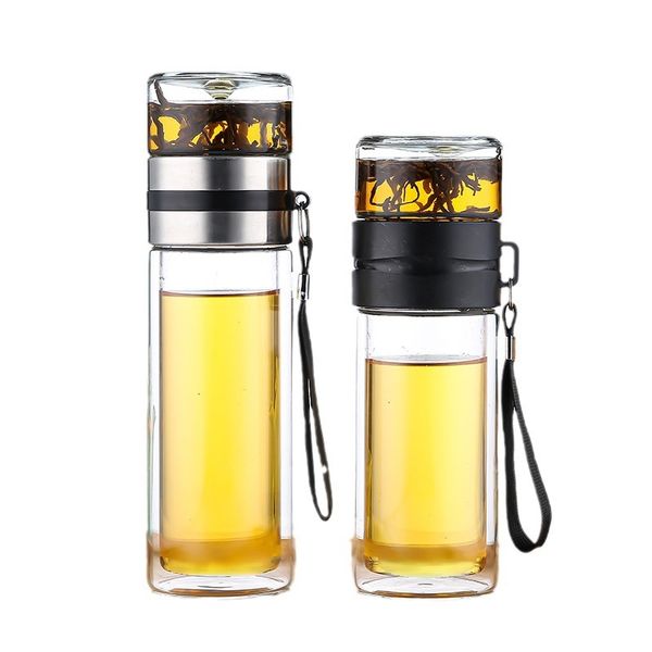 

glass water bottle double layered tea separation heatinsulating and heatresistant creative cup, Golden
