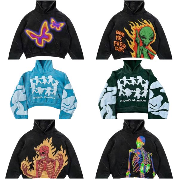 

skull hoodie mens hoodie sweatshirts designer womens sweater harajuku retro Y2k hoodie streetwear gothc alphabet blast print skull pattern asian size -3xl, Colour24