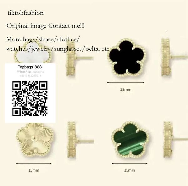 

15mm Designer Earring Vintage Four Leaf Clover Charm Stud Earrings Mother-of-Pearl Stainless Steel Gold Studs Agate for Women