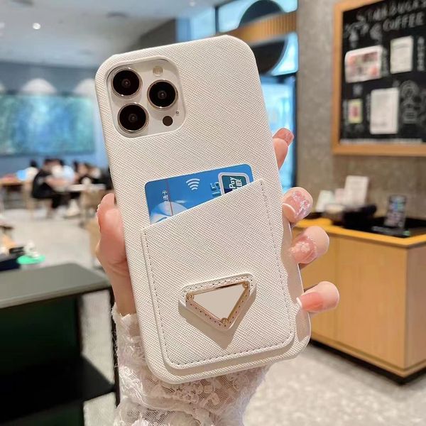 Card Holder Designer Phone Case for Apple iPhone 17 16 Pro Max 15 Promax 14 Plus 13 12 11 X XR XS Luxury PU Leather Slant Pocket Velvet Lining Back Cover Coque Funda White