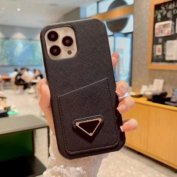 Card Holder Designer Phone Case for Apple iPhone 17 16 Pro Max 15 Promax 14 Plus 13 12 11 X XR XS Luxury PU Leather Slant Pocket Velvet Lining Back Cover Coque Funda Black