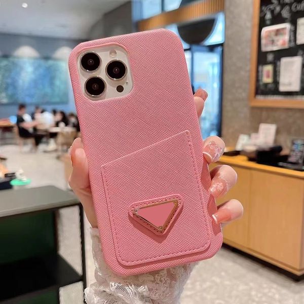Card Holder Designer Phone Case for Apple iPhone 17 16 Pro Max 15 Promax 14 Plus 13 12 11 X XR XS Luxury PU Leather Slant Pocket Velvet Lining Back Cover Coque Funda Pink