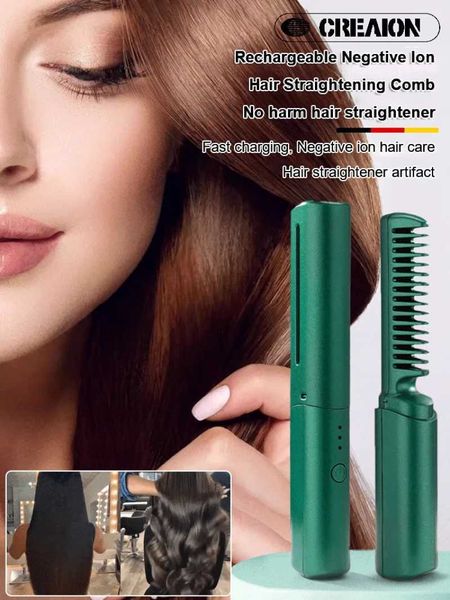 

2024's Must-Have Styg Tool: Wireless 2-in-1 Straightening Comb & Curg Wand - Portable, USB Rechargeable, Lazy Curl Straight Dual-Purpose Mini Hair Styler, Pink
