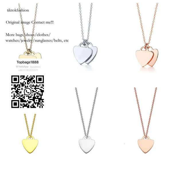 

sterg jewelry designers pendant necklace Vintage gold plated double heart sier chain stainless steel necklaces gift tiktokfas