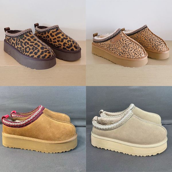 

Australia Slipper Tazz Tasman Leopard Women Men Winter Snow Boots Platform Fur Slides Suede Leather Slip-on Mustard Seed Sand Chestnut Short Booties, Color 2