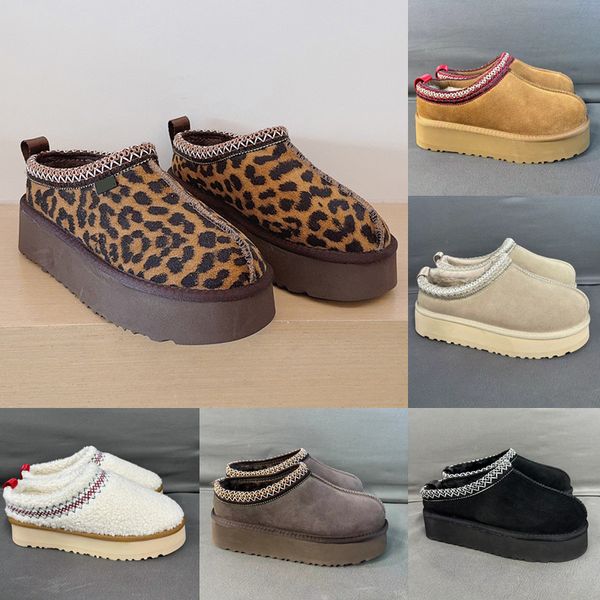 

Designer Leopard Tazz Slippers Tasman Snow Boots Women Men Australia Slipper Winter Fur Slides Mustard Seed Sand Genuine Leather Slip-on Booties Size 35-44, Color 1