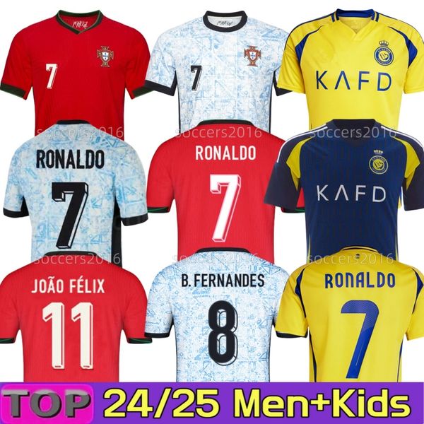 

24 25 Portuguese RONALDO soccer jerseys B.FERNANDES RUBEN Portugieser CR7 PEPE portugal 2024 2025 Al Nassr FC Saudi FANS player MANE football shirt men Kids kits, White