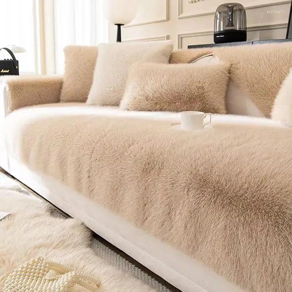 

Chair Covers Veet Sofa Cover Universal Plaid Plush Non-Slip Thickened Living Room Warm Flannel Cushion Armrest Back Towel