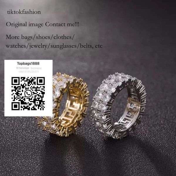 

7-12 Gold Love Micro Paved 2 Row Tennis Rings Zircon Hip Hop Sier Plated Finger Ring for Men Women tiktokfashion