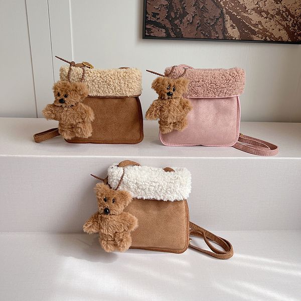 

Fashion Kid Fleece handbag INS Girls cut bear Suede Messenger Bag Children Single Shoulder Bags S2281, Mix colors