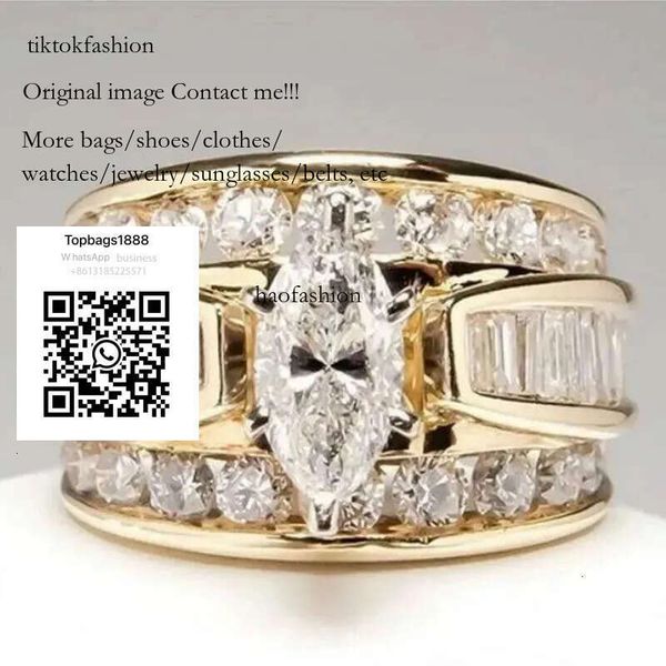 

Hot Sale New Arrival Jewelry Sier&Gold Fill Marquise Cut White Topaz CZ Dia Party Women Wedding Bridal Ring For Birthday Gi t