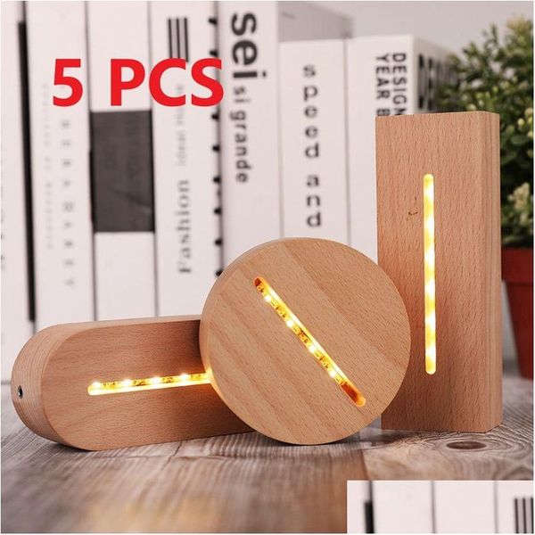 

Lights 5Pcs Night 3D Wooden Lamp Base Led Table Light Bases For Acrylic Warm White Lamps Holder Lighting Accessories Assembled Based Dhkjy s s ing d