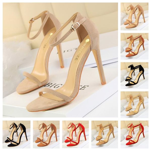 

High heeled formal shoes designer rhinestone banquet shoes luxury womens dress shoes classic buckle decorative ankle band 9CM stiletto shoes 35-42 with box, Brown