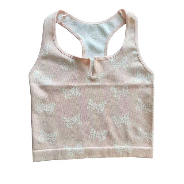 

Butterfly print low-cut tank top Chic Floral Pattern Women's Vest with Sleeveless Design, Pink