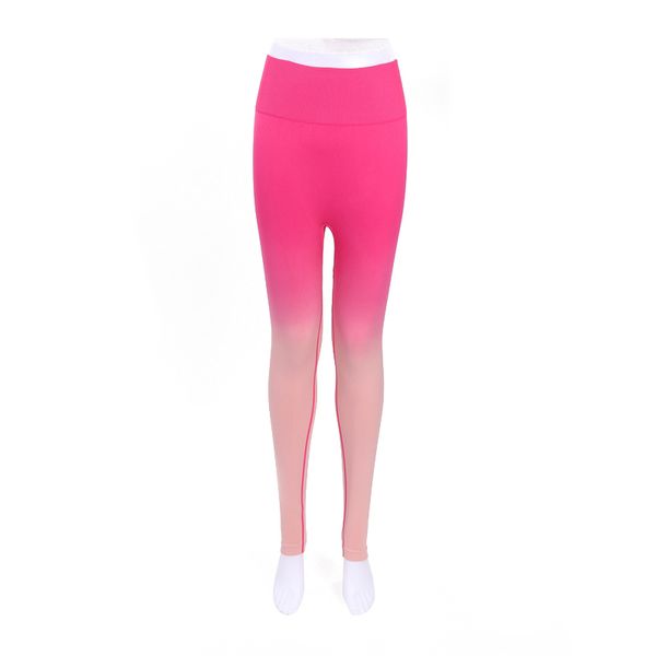 

Elegant Gradient Colorblocking Gym Tights Breathable High-Rise Athletic Pant, Pink yellow