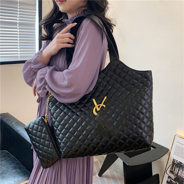 

New brand Tote bag for women Embroider dia check fashion large capacity shopping package clutch handbag leather evening bags wallet purse, White