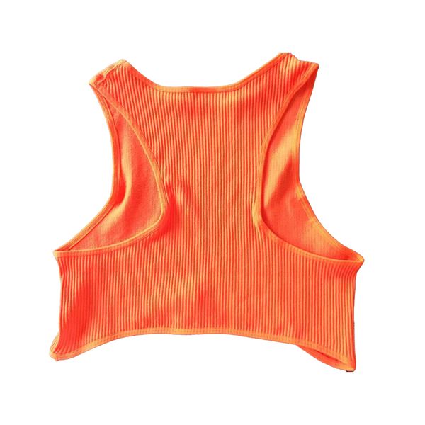 

Crew-neck sleeveless I solid color sports small top for women, Orange