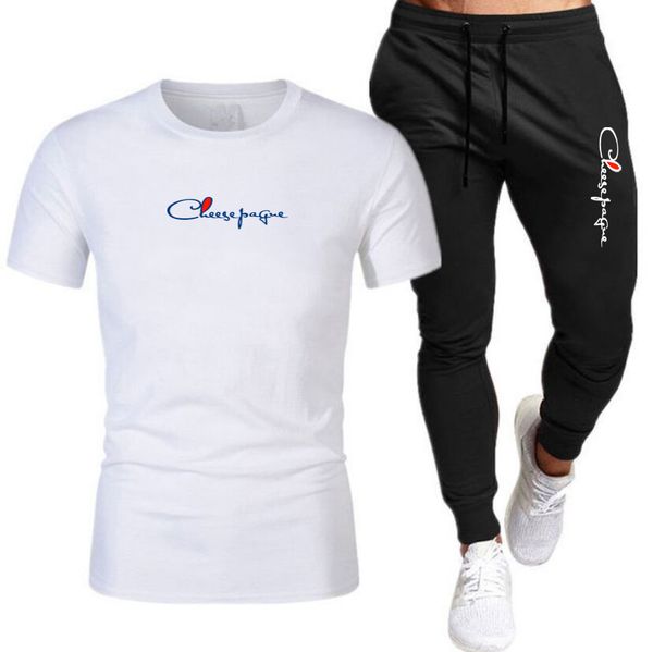 

Summer Men's Casual 2-piece Sports Set Trend Streetwear Short Sleeve White T-Shirt Shorts Sportswear Jogging Brand Tracksuit Clothing, Red