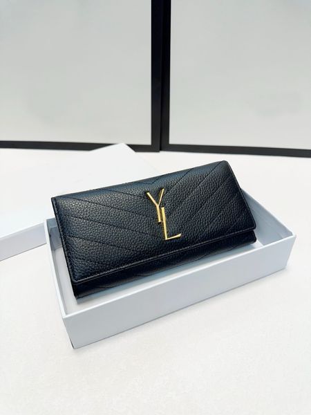 

2024 New style Black folding wallet Genuine leather design evening bags clutch handbag purse Check folder Credit card clip tote bag, Gold