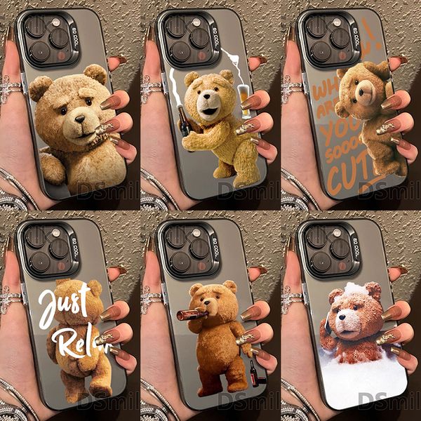 

Cartoon Bear Phone Case for iPhone 16 15 14 13 Pro 12 11 Pro Xs X XR Max 8 7 SE Laser Hard PC+TPU Cases Back Cover, S421p3gray