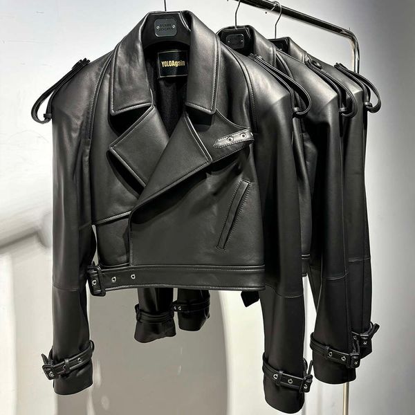 

Yoloagain Womens designer Real Leather Jacket 2024 Autumn Oversized Vintage Sheepskin Coat Female, Suede(6738e3)