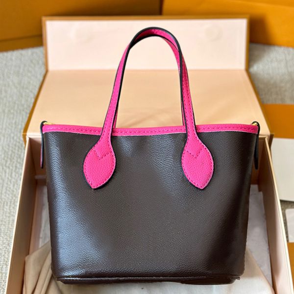 

Designer Women Inside Out Reversible Tote Bag VL wers Pattern Coated Canvas Cowhide Leather Shopping Bags Lady Wide Strap Full Mini Shopper With Coin Pouch, Black