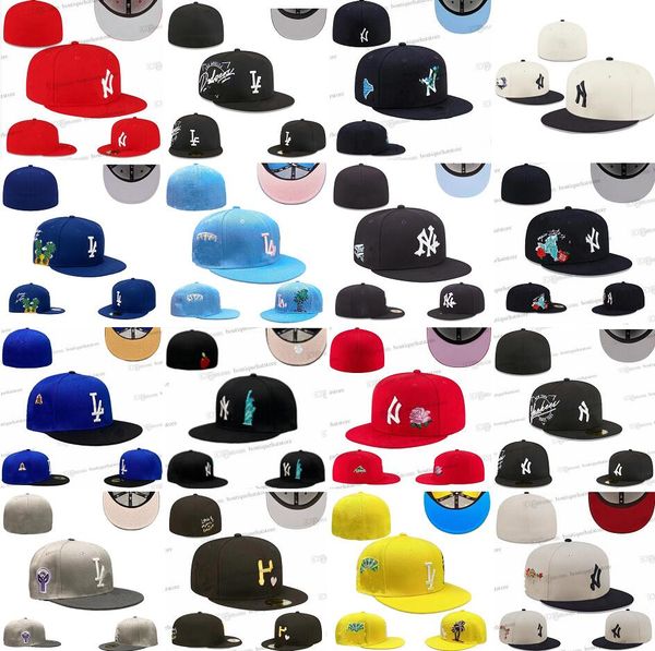 

2024 Mens Baseball Fitted Hats Classic Black Color Hip Hop Atlanta Sport Full Closed Design Caps Chapeau Stitch Heart all team Series Love Hustle Flowers Ma16-04, Blue