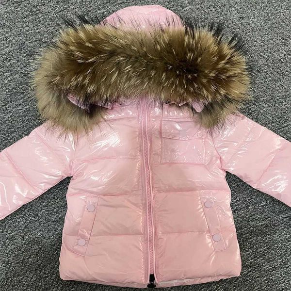 

Kids Winter Down Jacket Shiny Real Raccoon Fur Collar Toddler Boys Hooded Coat Baby Girls Warm Snowsuit Childrens ParkasXJ241021, Black
