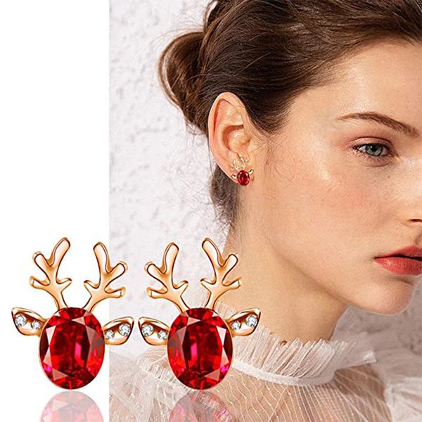 

Foreign trade new Christmas elk earrings temperament reindeer earrings stud three-dimensional antler crystal gem set