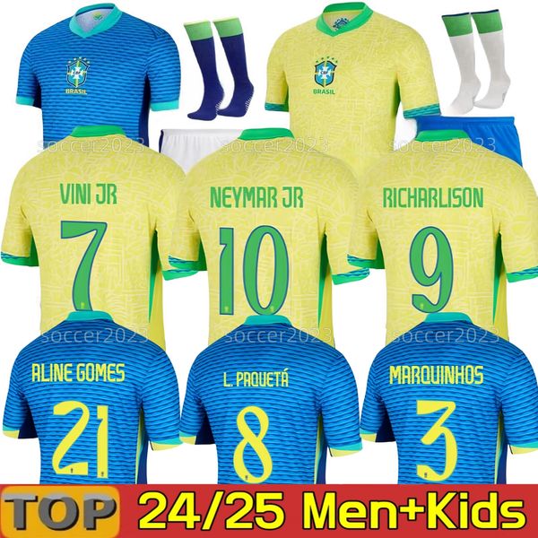 

2024 BRAZILS Copa America Cup soccer jerseys NEYMAR JR VINI JR PAQUETA RAPHINHA L.PAQUETA National Team football shirt men kids kit Player G.JESUS P.COUTINHO T.SILVA, 2024 home aldult