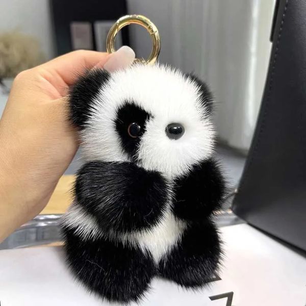 

Fashion Mens Bag Decoration Keychain Lanyards Little Panda Plush Doll Cute Imitation Mink Fur Panda Car Keychain Cute Bear Car Keychains Gift BFP2410215 PTP3