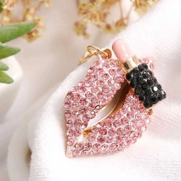

Womens Stainless Steel Key Ring Keychains Lanyards Dripping Alloy Chaveiro Fashionable Lipstick And Lipstick With Rhinestone Set Key Chain BFP2410217 PTP5