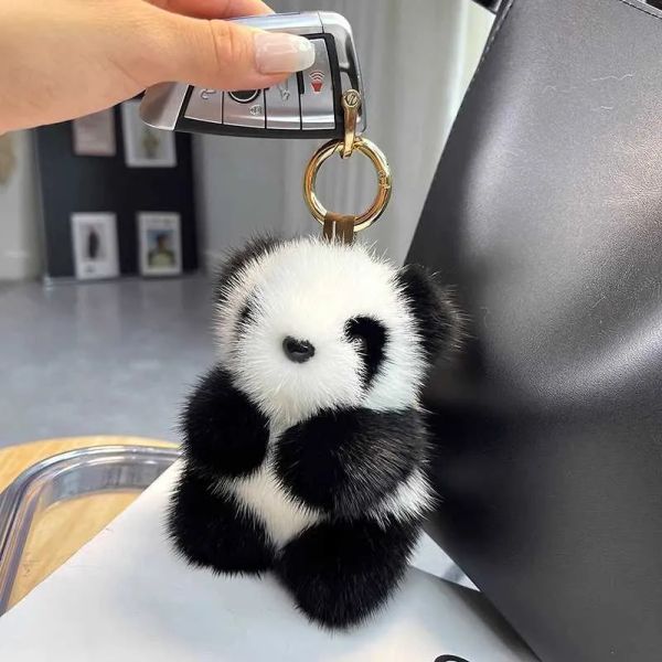 

Cute Bear Car Keychain Lanyards Little Panda Plush Doll Womens Bag Decoration Cute Imitation Mink Fur Panda Car Keychain Fashion Gift BFP2410215 PTP5