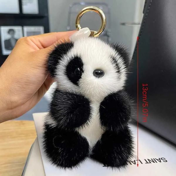 

Womens Bag Decoration Keychain Lanyards Little Panda Plush Doll Cute Imitation Mink Fur Panda Car Keychain Cute Bear Car Keychains Fashion Gift BFP2410215 PTP2