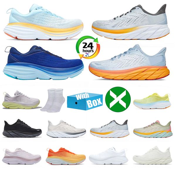 

with box tag hoke bondi 8 clifton 9 designer shoes mens womens running shoes sneakers pink triple black trrple white blue yellow purple orange trainers mens sneaker, Dark grey