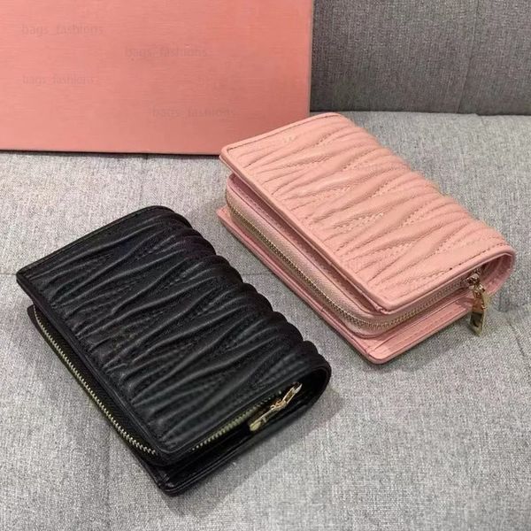

Women Short Card Holder Designer Mini Purses Black Pink New Ladies Fashion Pleated Wallet Coin Purse Zipper Closure Multiple colors Small Wallets, #1
