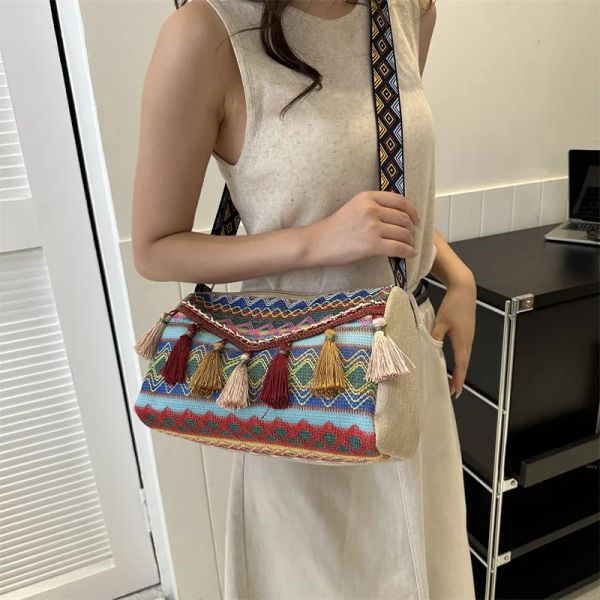 

Fashion Tassel Fashion Bag Personalized Leisure Large Capacity Commuting Women's Versatile Shoulder Bag BFP2410225 PTP2, Blue
