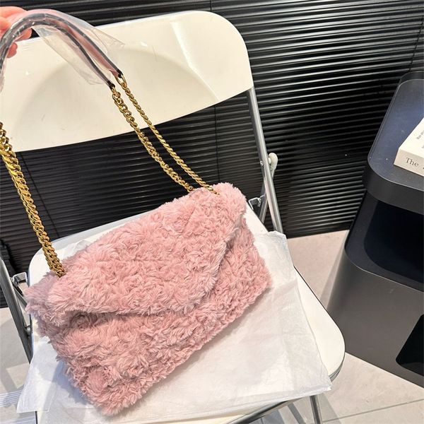 

Woman Furry Designer Bag Shoulder Fur Bags Soft Envelope Chain Bag Winter Purses Medium Size Pocket 10A 2024, Khak(gold hardware)