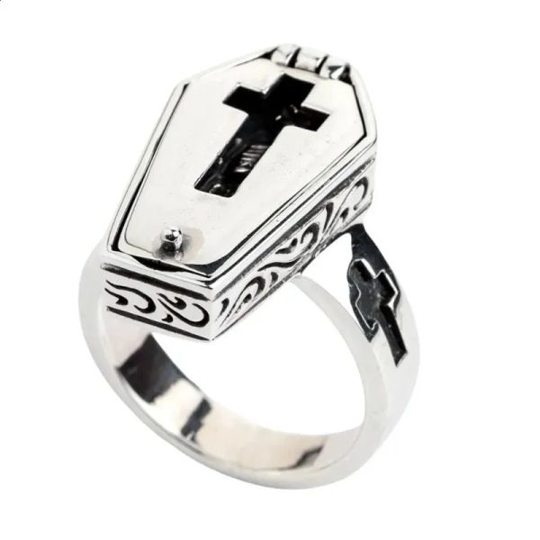 

Women Retro Halloween Skull Flip Coffin Mens Ring Gothic Punk Steam Motorcycle Party Gift Jewelry BFP2410249 PTP4