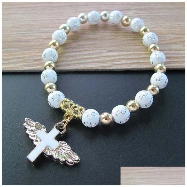 

Beaded Fashion 18K Gold Acrylic Bracelet Rosary Virgin Mary Religious Jesus Cross Pendant Men Women Bracelets Drop Delivery Jewelry BFP24102311 PTP1