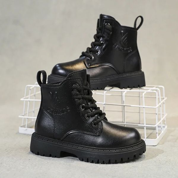 

Kids Winter Cotton Boots Plus Veet Thickening Water Proof Retro Black Trendy Allmatch Leather Casual Boys Girls Ankle Boot 241022, Gray